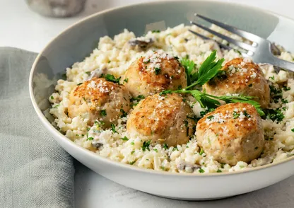 Chicken Meatballs with Cauliflower Risotto  (Low Carb)