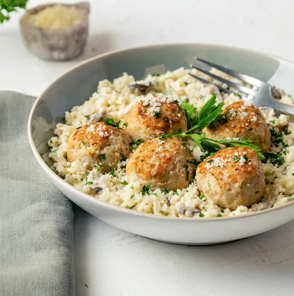 Chicken Meatballs with Cauliflower Risotto  (Low Carb)