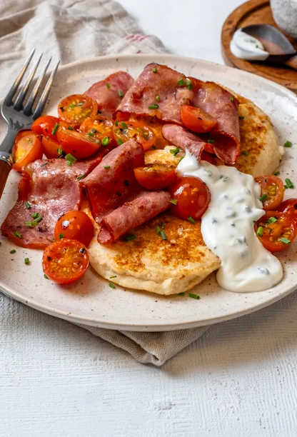 High Protein Cottage Pancakes with Bacon